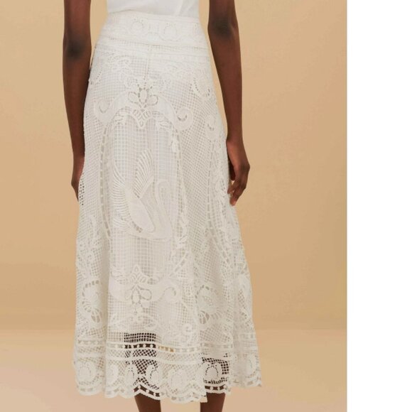 NWT Farm Rio White Swan Lake Guipure Midi Skirt Size S - Picture 2 of 8